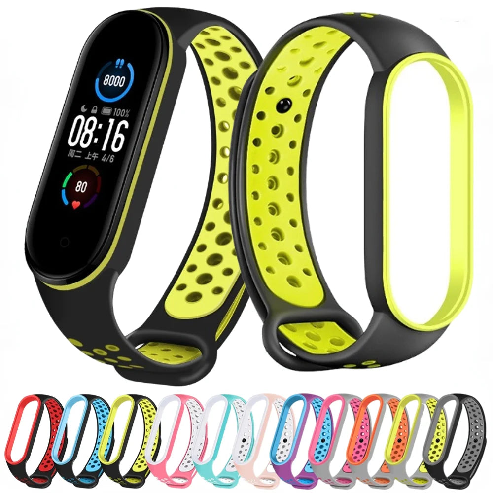 Breathable Silicone Strap for Xiaomi Mi Band 7 6 5 4 3 Two Color Wristband for Mi Band 3 4 Mi Band 5 6 7 Replacement Accessories